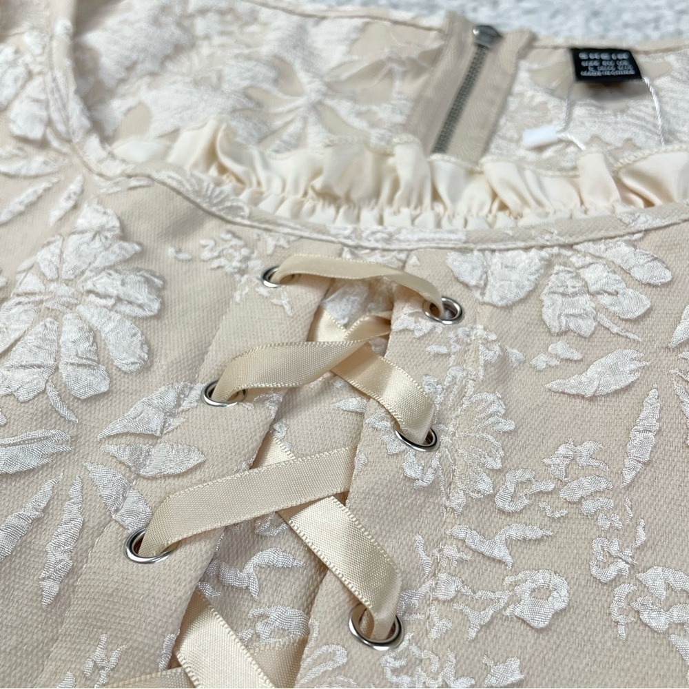 Milkmaid Blouse Crop Lace Up Romantic Cottage Ren Fair Fairy Indie Sz Large - Picture 9 of 13
